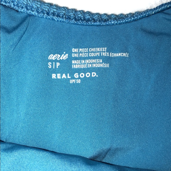 Aerie Vibrant Blue Shimmery Crinkle Birthday Scoop One-Piece Swimsuit Sz S (S2) - Picture 9 of 9